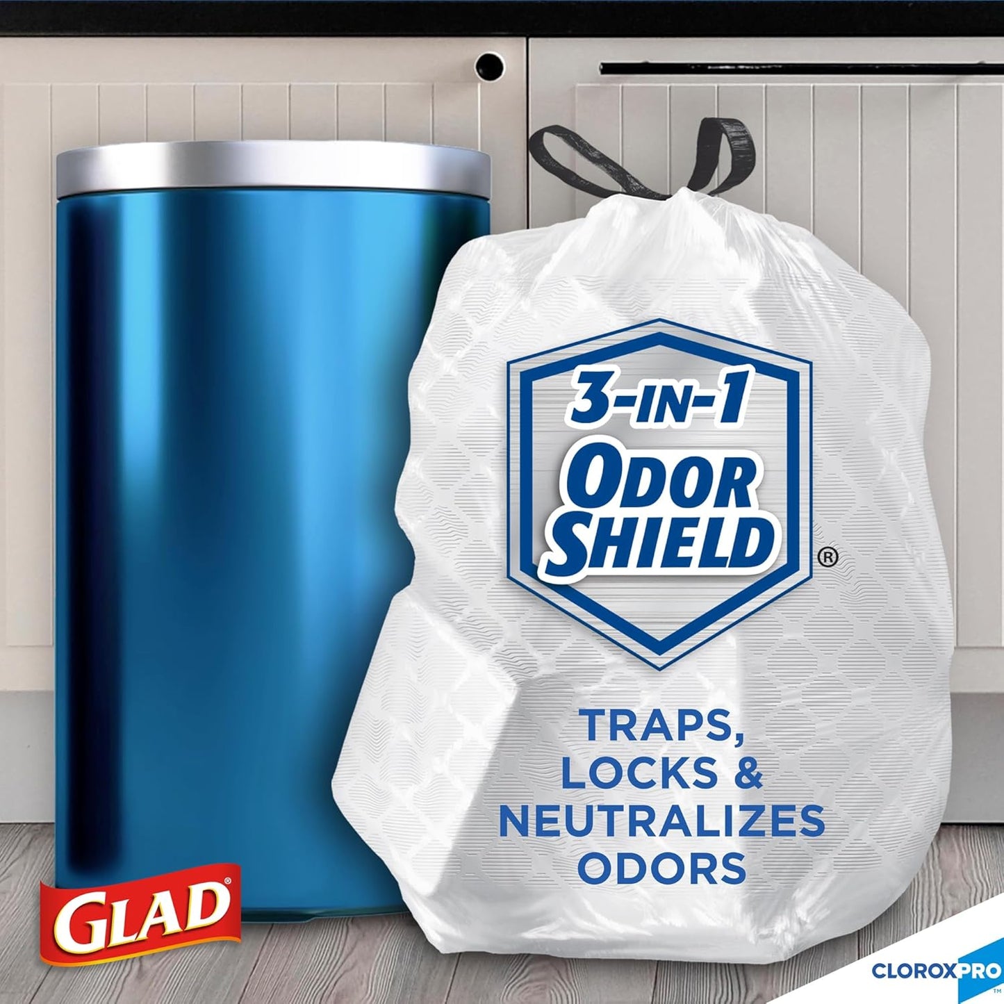 CloroxPro Glad ForceFlex 13 Gallon Tall Kitchen Drawstring Trash Bags, 100 Count and Pine-Sol Multi-Surface, All-Purpose Cleaner, 2x Concentrated Formula, Original Pine, 80 Fl Oz (Package May Vary)