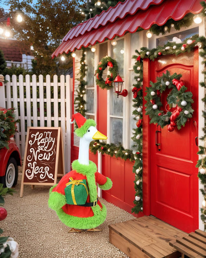 Christmas Porch Goose Outfits - Green Santa Claus Custome for 23 inch Porch Goose, Christmas Outdoor Decor for Lawn, Yard & Garden