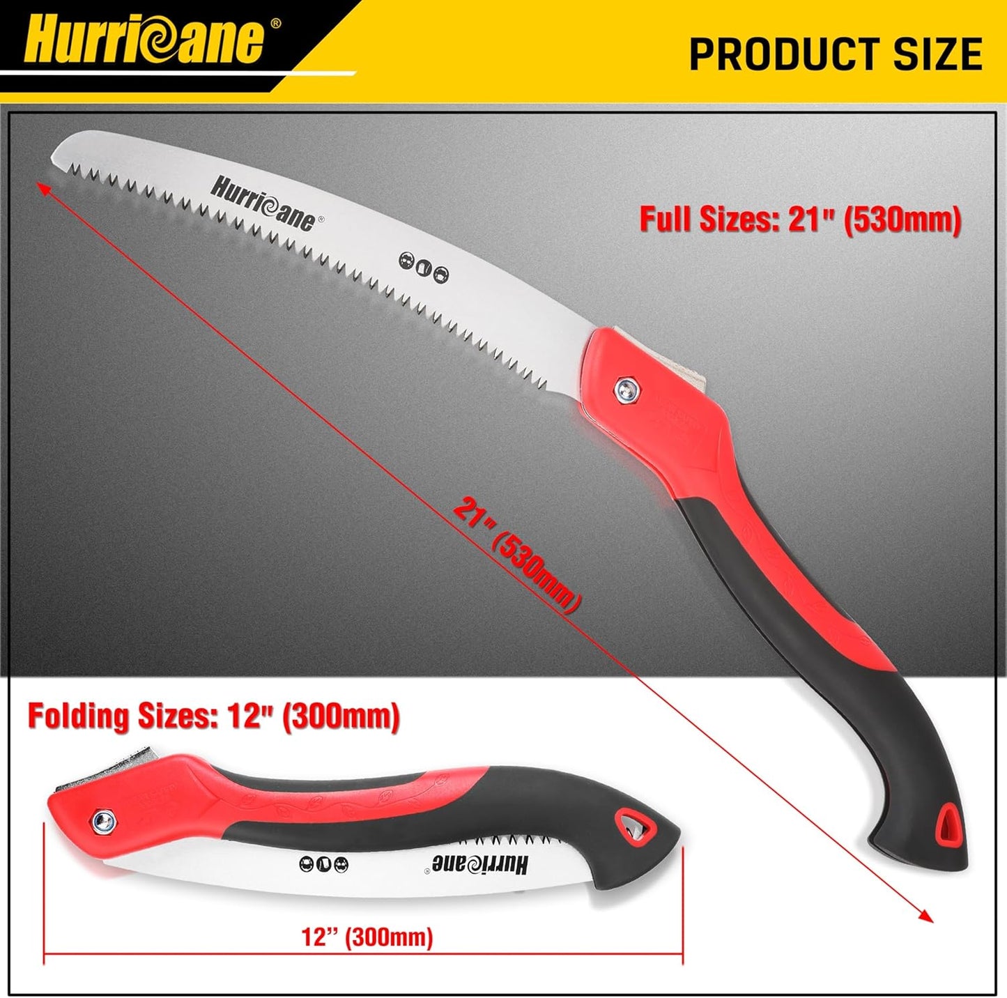 HURRICANE Folding Hand Saw, 10 Inch Pruning Saw, Hand Saw for Wood Cutting, Camping Tree Saw with SK5 Curved Blade, Triple-cut Razor Teeth, Outdoor Portable Saw for Tree Trimming, Gardening, Hiking