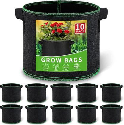5 Gallon Grow Bags, 10 Pack Heavy Duty Aeration Fabric Pots,Thickened Nonwoven Fabric Pots with Handles,Reusable Plant Bags for Vegetable, Fruits, Flowers, Plants