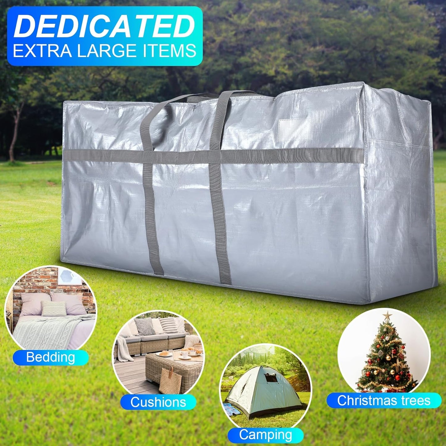6 Pcs 66 Gallon Large Moving Bags with Zipper and Handles Foldable Storage Duffle Bags Heavy Duty Extra Large Totes for College Dorm Travel Clothes Blankets Bedding Moving (Silver)