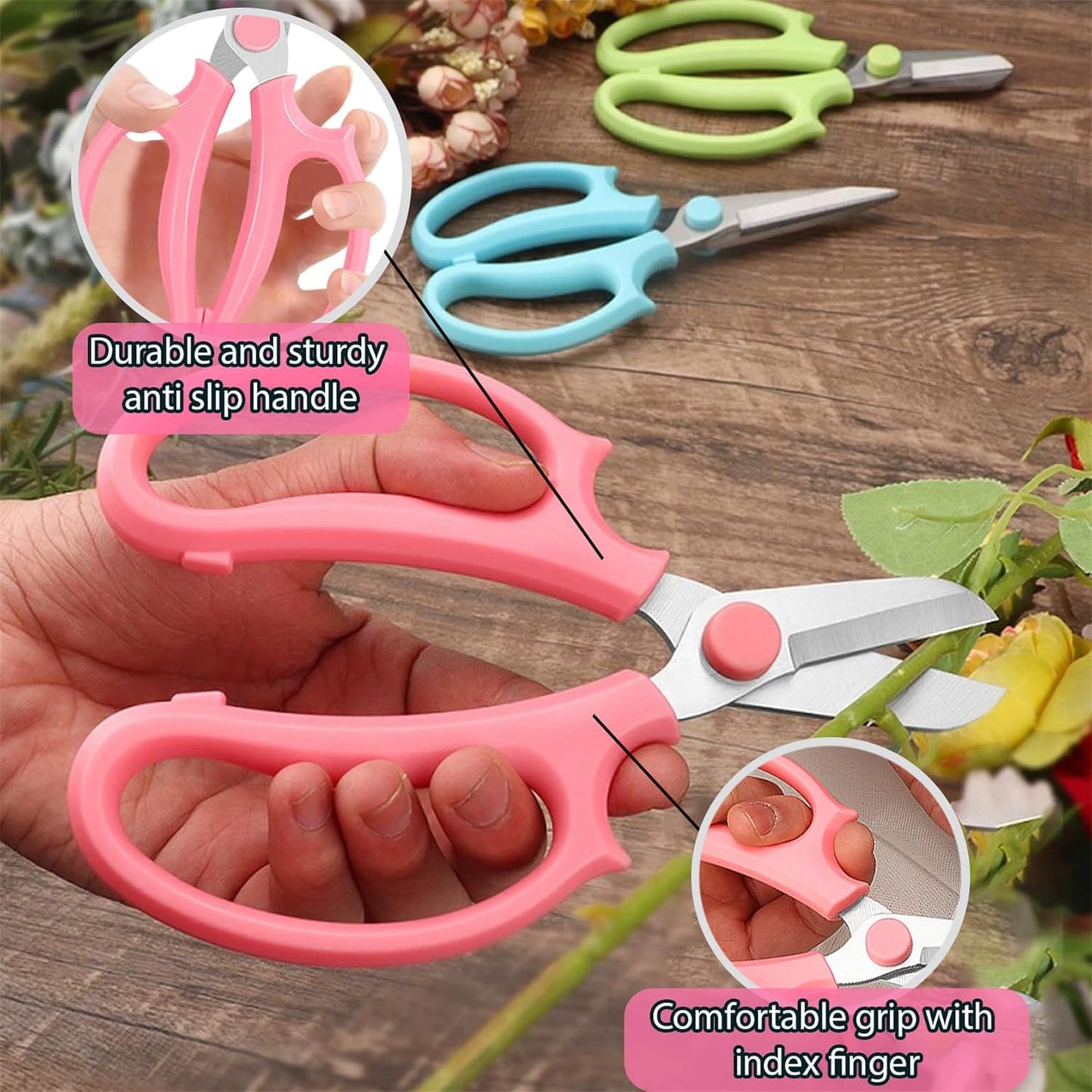 Garden Flower Scissors,3 PCS Stainless Steel Fresh Flower Cutter with Comfortable Grip Handles, Floral Shears for Stems, Rose, Plant, Fruit Picking Trimming