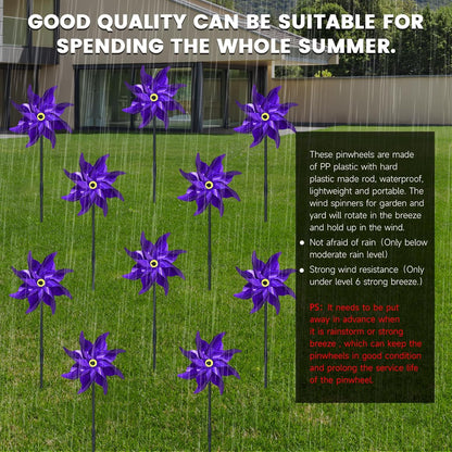 10 PCS Reflective Pinwheels for Yard and Garden Bird Devices Pre-Installed Sparkly Wind Spinner Deterrent to Scare Birds Away from Yard Patio Farm (Purple)