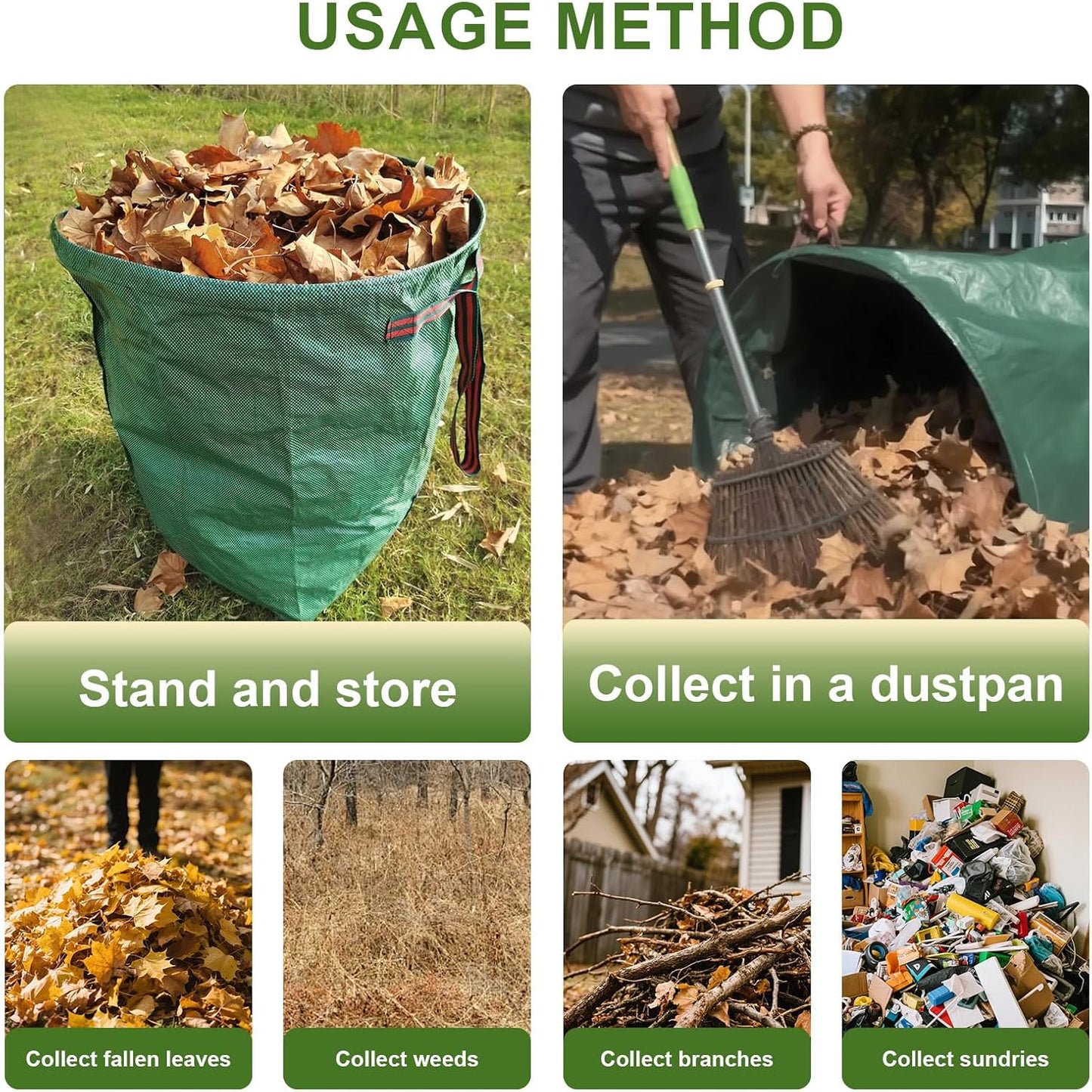 Garden Bags for Debris, 2-Pack 53 Gallon Lawn and Leaf Bags, Large Dustpan-Type Lawn Bag for Collecting Leaves, Reusable Yard Waste Bags, Leaf Bag for Party, Laundry, Camping & Yard Waste Loading