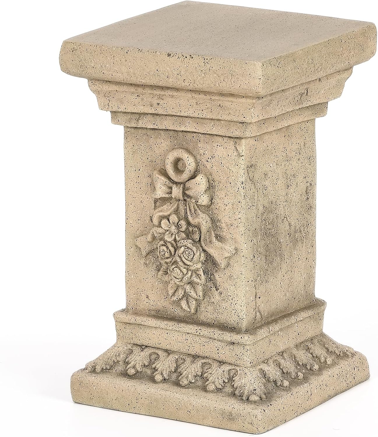 19" Tall Garden Pedestal Stand with Bow Design, Heavy Duty Plinth, Weatherproof Outdoor Pedestal for Sculptures, Flower Pots, or Use as Side Table - Durable Magnesium Oxide Material