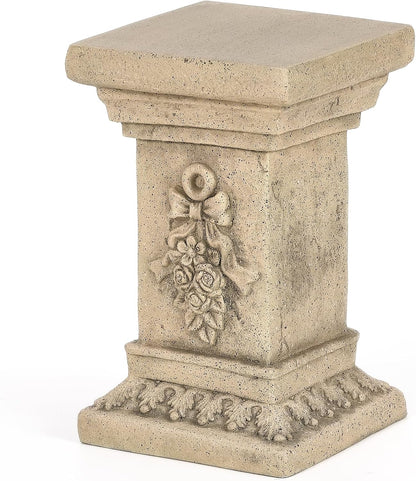 19" Tall Garden Pedestal Stand with Bow Design, Heavy Duty Plinth, Weatherproof Outdoor Pedestal for Sculptures, Flower Pots, or Use as Side Table - Durable Magnesium Oxide Material