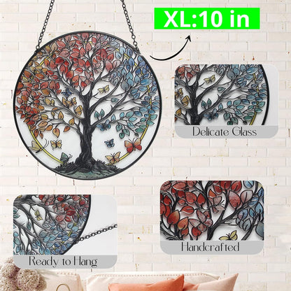 Large Tree of Life Garden Suncatcher, Stained Glass Window Hanging, Suncatchers for Windows Hanging, for Friends, Family, and Women 9.9 * 9.9IN