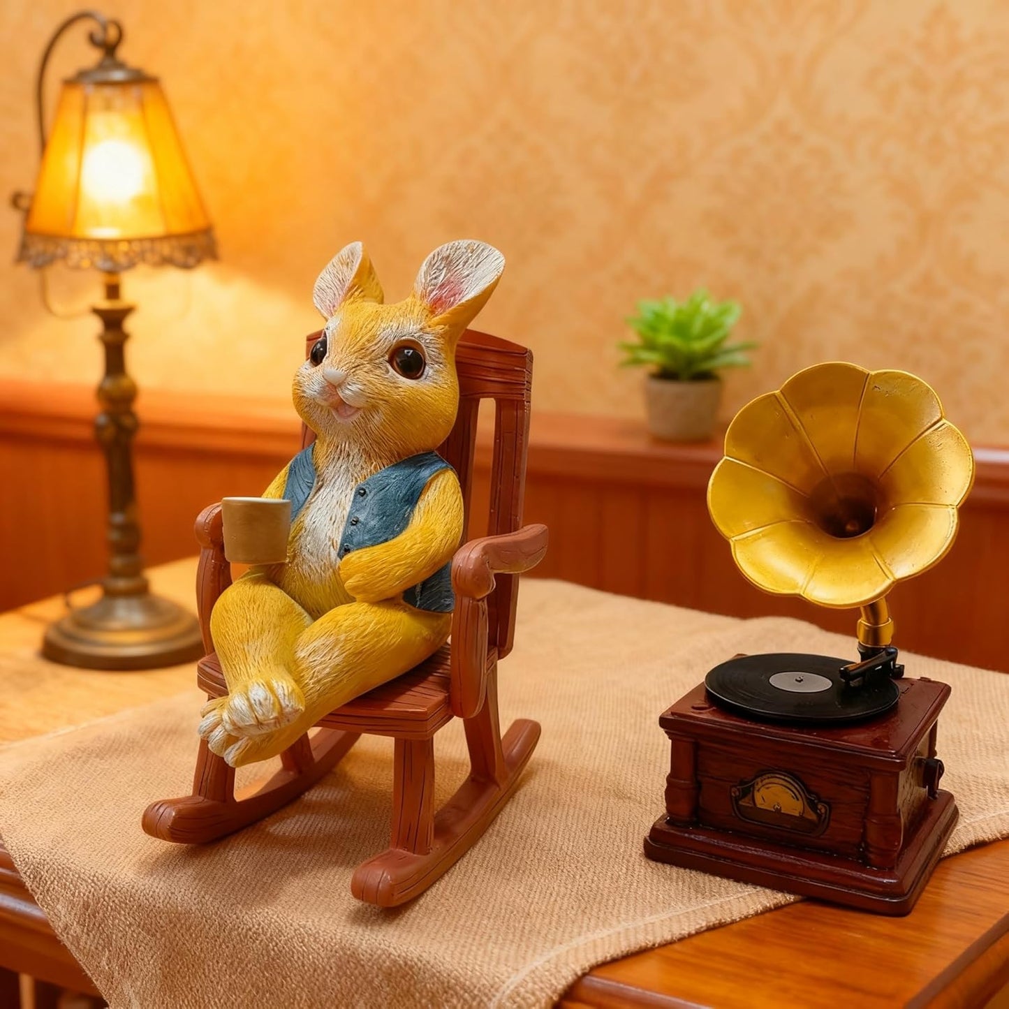 Resin Rocking Chair Bunny Statue - Hand Painted & Fade Resistance & Weatherproof - Long Durability for Indoor and Outdoor - Bunny Figurine with Bright Color & Realistic Details