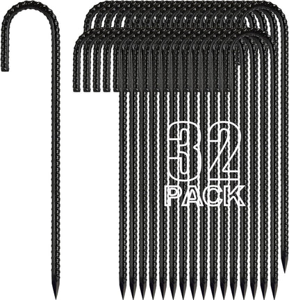Kadrick 32-Pack Rebar Stakes 12 inch，J Hook Ground Stakes Anchors, Black Galvanized Fence Stakes,Heavy Duty 5/16'' Diameter