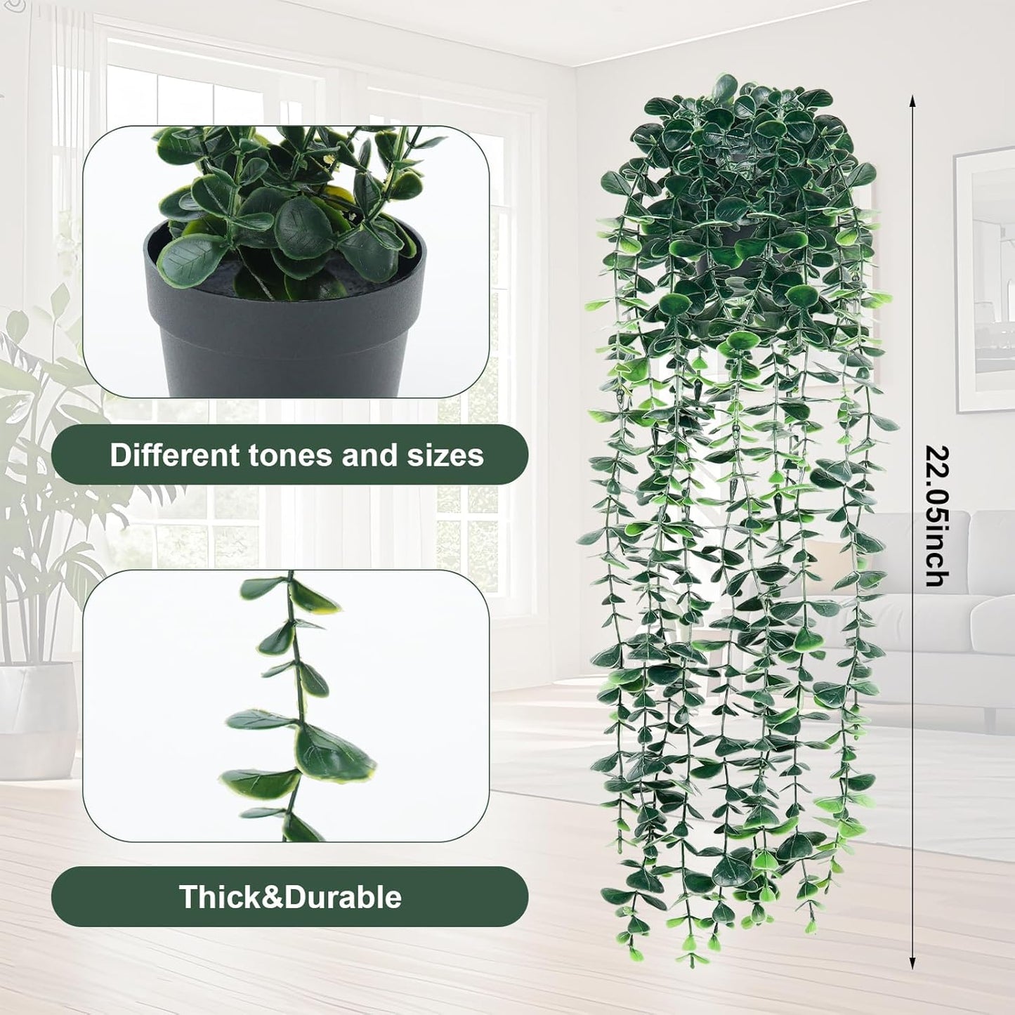 Artificial Hanging Eucalyptus Plants，Fake Plants Eucalyptus Small Decor Faux Hanging Vine Plants Wall Greenery for New Home Decoration，for Floating Shelf Indoor Outdoor Pack of 2