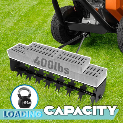 45" 3-Second Hooked Tow Aerator - 400 lbs Capacity Aerators with Galvanized Steel Spikes and Weighted Tray, Rolling Soil Aerators for Tractor/Mower, Farm and Golf Course