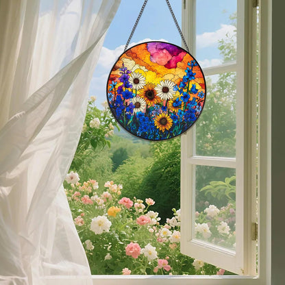 Stained Glass Window Hanging, Daisy Suncatcher for Doors Home Sun Catchers Decoration, Mother's Day Birthday Gifts for Women, Men, and Mom (Wildflowers)