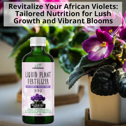 3-1-2 African Violet Fertilizer for Indoor Plants: Liquid Fertilizer with Essential Micronutrients Drops - Plant Food for African Violets (16 OZ)