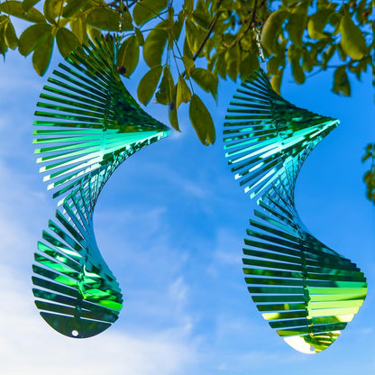 Wind Spinners Outdoor, 3D Helix Hanging Wind Spinners, Gradient Tender Green, 24 inches, Kinetic, Stainless-Steel Metal, Smooth Spin, Outdoor Decoration for Garden, Patio, Yard, Gift for Women Mom