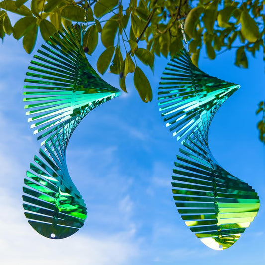 Wind Spinners Outdoor, 3D Helix Hanging Wind Spinners, Gradient Tender Green, 24 inches, Kinetic, Stainless-Steel Metal, Smooth Spin, Outdoor Decoration for Garden, Patio, Yard, Gift for Women Mom