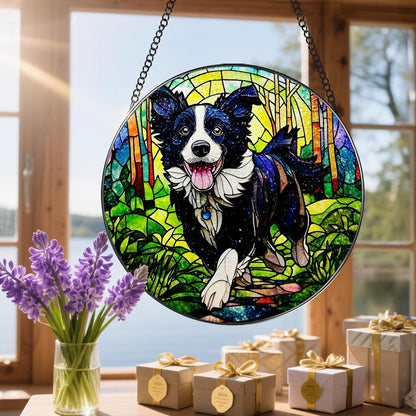 8″ Stained Glass Window Hanging Ornament, Border Collie Stained Glass Suncatcher Ornament, Sun-Catcher Window Decor | Gifts for Dog Lovers, Dog Lover Gift, Pet Lover Gift