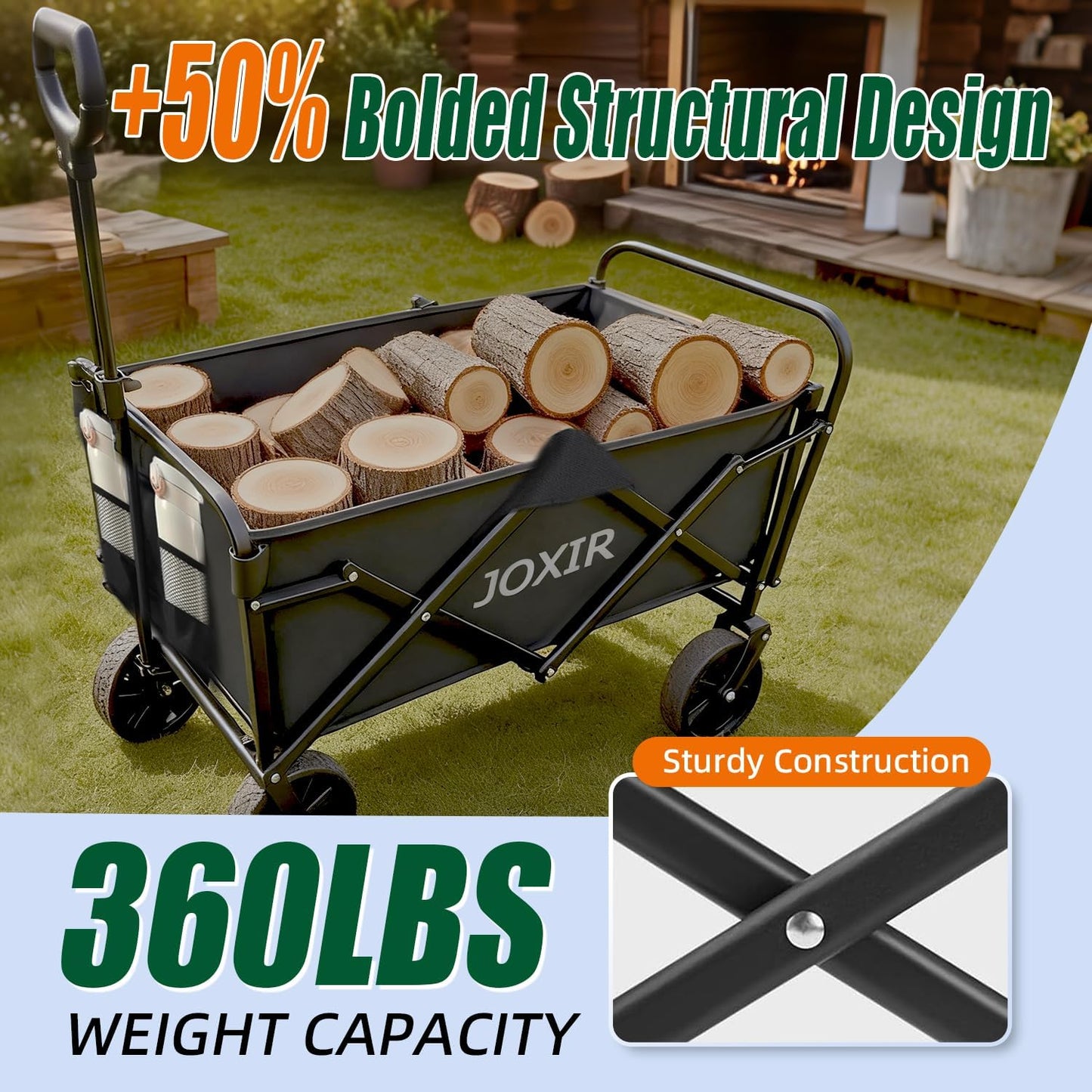 Collapsible Wagon Cart Foldable 360lbs Capacity, Lightweight Portable Beach Wagon, Shopping Carts with Wheels for Grocery, Camping, Shopping, Beach, Fishing, Garden Cart