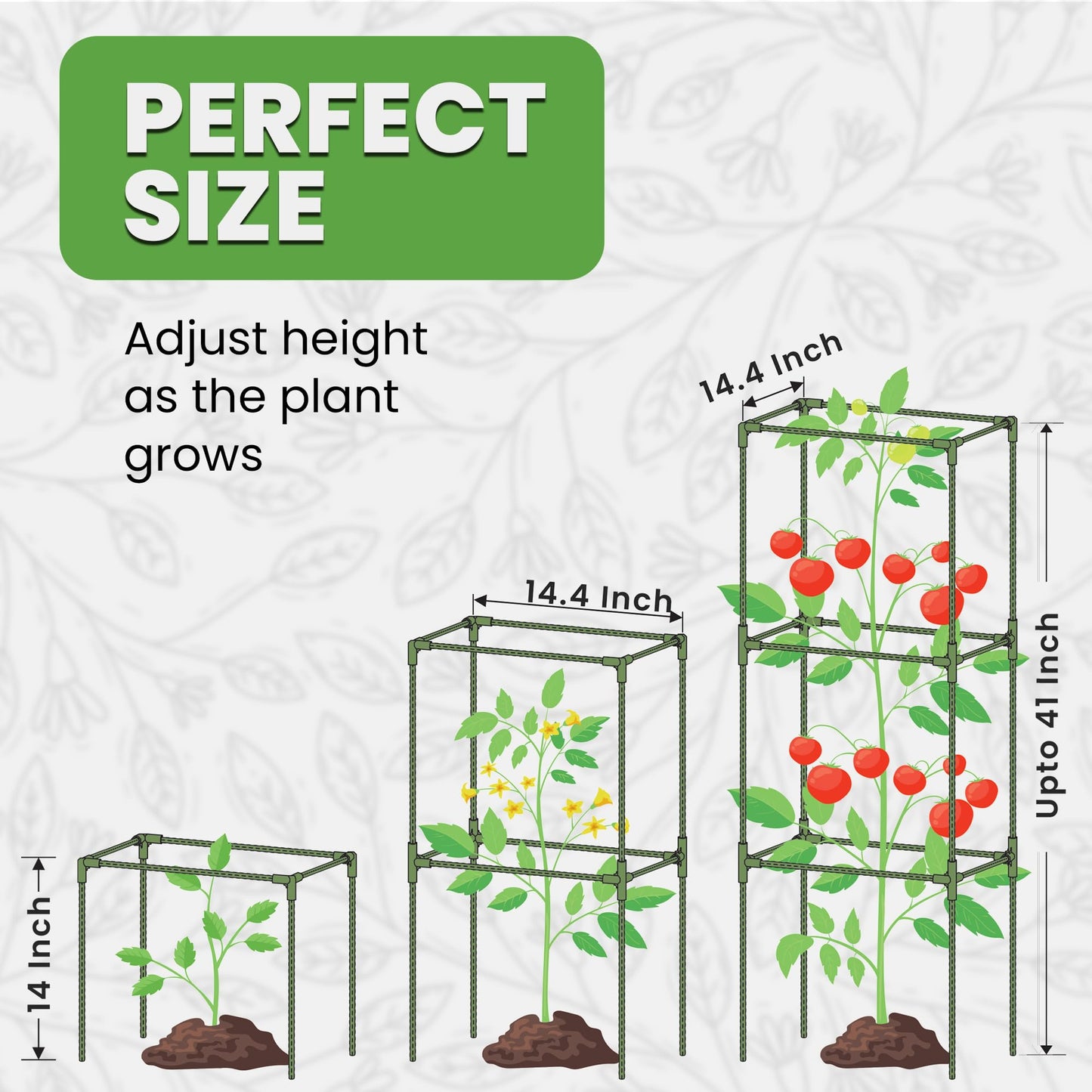 Square Tomato Cage - Large Trellis Stakes and Plant Support Structures for Vegetables and Climbing