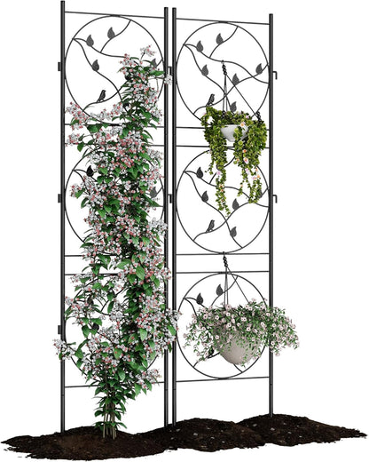 GarveeHome 2 Pack 71.7"H x 20.5"W Garden Trellises for Climbing Plants, Sturdy Plant Trellises with Black Metal Coating, Arched Outdoor Decoration for Patio Lawn, Roses, Vines, Flowers, and Vegetables