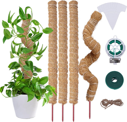4 Pcs Bendable Moss Pole for Monstera Plant Support，24 Inch Handmade Coir Pole Stick for Climbing Plants Indoor Plant Stakes for Potted Plants to Grow Upwards