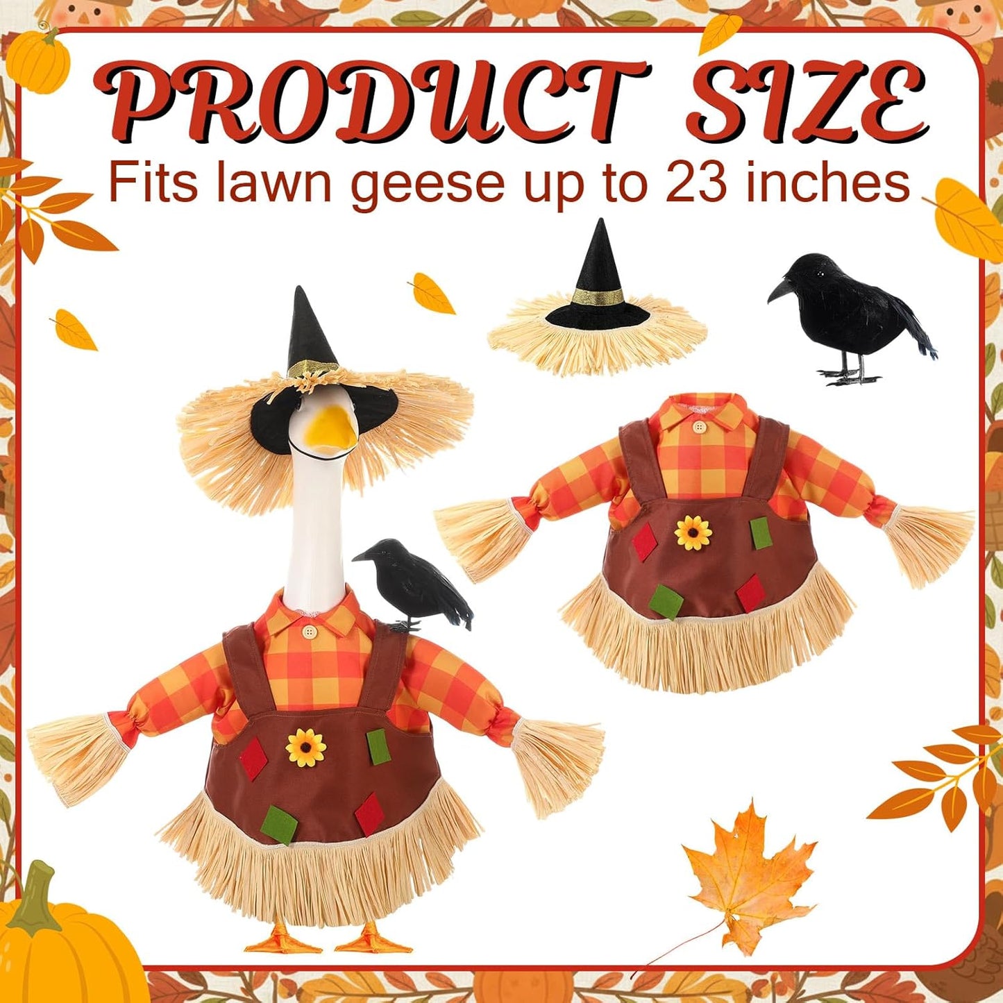 3 Pcs Thanksgiving Scarecrow Porch Goose Outfits for 23 Inch Lawn Statue Goose Design with Hat Thanksgiving Day Fall Garden Patio Yard Outdoor Party Decorations(Female Scarecrow)