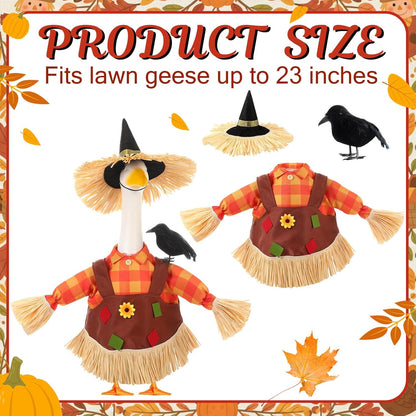 3 Pcs Thanksgiving Scarecrow Porch Goose Outfits for 23 Inch Lawn Statue Goose Design with Hat Thanksgiving Day Fall Garden Patio Yard Outdoor Party Decorations(Female Scarecrow)