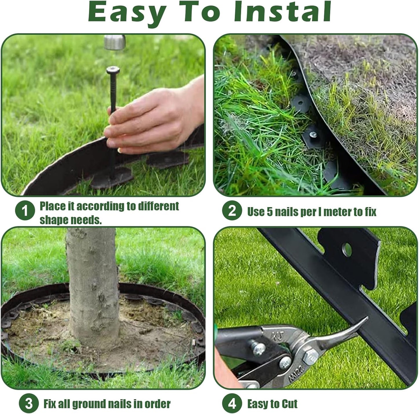 4 in Tall Landscape Edging, 60FT Plastic Garden Border Edging with 90 Anchoring Spikes, Landscape Edging Kit for Garden, Flower Beds and Lawn (Black, 4In x 60FT)