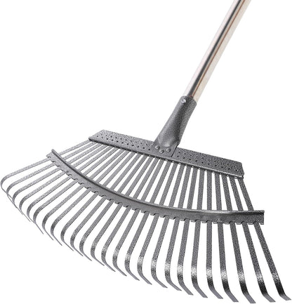 Yocada 19.3" Garden Leaf Rake Wide Heavy Duty Adjustable Long Handle Garden Rake for Yard Garden Lawn Leaves (25 Tines)