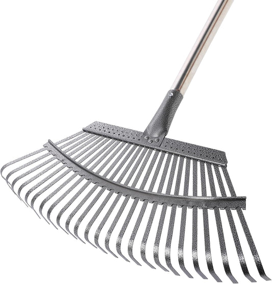 Yocada 19.3" Garden Leaf Rake Wide Heavy Duty Adjustable Long Handle Garden Rake for Yard Garden Lawn Leaves (25 Tines)