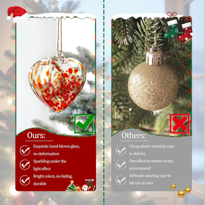 Love Heart Hand Blown Glass Gazing Balls for Garden Hanging Friendship Balls Christmas Ball Ornaments for Xmas Tree Decoration (Red - B)