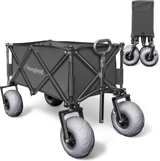 Beach Wagon with Big Wheels for Sand - All Terrain Steel Frame Utility Cart with 9" Pneumatic