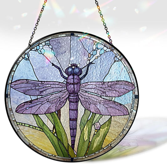 6" Dragonfly Stained Glass Suncatcher – Window Hanging Colorful Glass Panel for Home Decor, Gifts