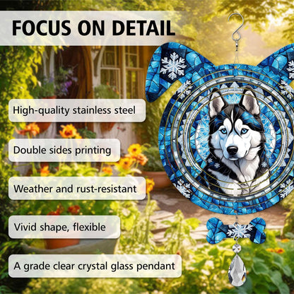 Siberian Husky Dog Ears Wind Spinner, Siberian Husky Wind Spinner Hanging for Yard and Garden V02