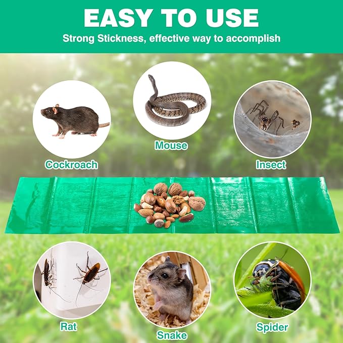 Qualirey 4 Pcs 47 Inch Ultra Large Sticky Mouse Glue Traps Sticky Rat Trap That Work for Rats Roaches Rodents Heavy Duty Pre Baited Mats Indoor Outdoor Catch Pest (Green)