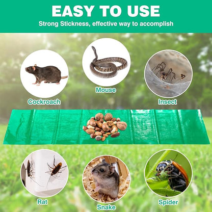 Qualirey 4 Pcs 47 Inch Ultra Large Sticky Mouse Glue Traps Sticky Rat Trap That Work for Rats Roaches Rodents Heavy Duty Pre Baited Mats Indoor Outdoor Catch Pest (Green)