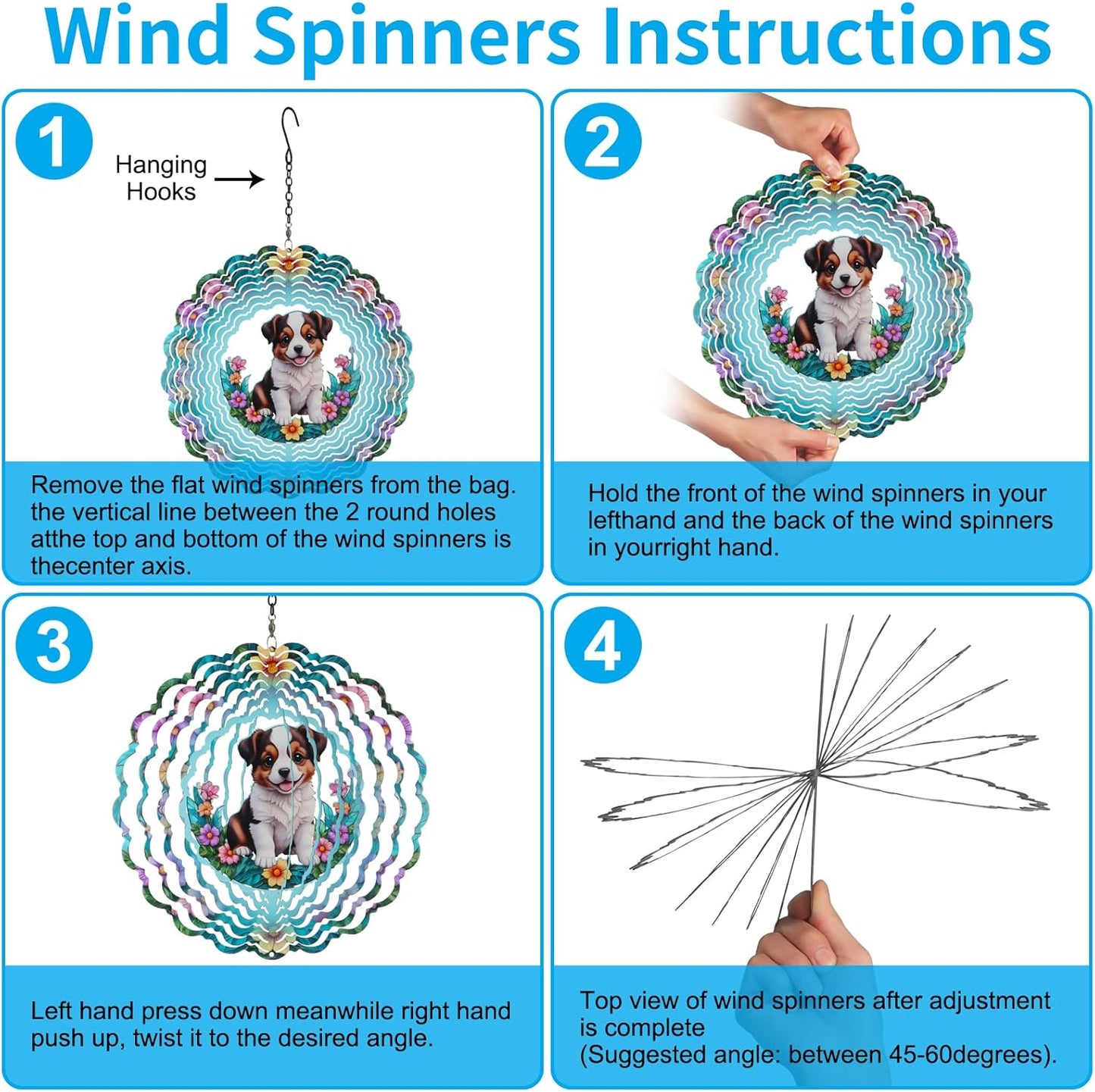 Metal Wind Spinners for Outdoor,Birthday Gifts for Women Mom Grandma, 12 Inch Dogs Wind Spinner, Kinetic Sculpture Garden Decor for Ornament Gifts