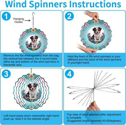 Metal Wind Spinners for Outdoor,Birthday Gifts for Women Mom Grandma, 12 Inch Dogs Wind Spinner, Kinetic Sculpture Garden Decor for Ornament Gifts