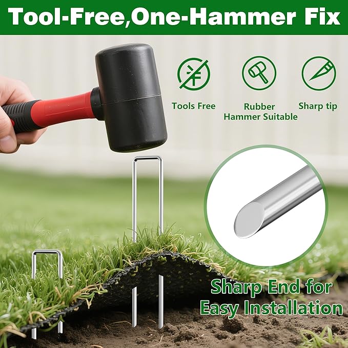 AMAGABELI GARDEN & HOME 200 Pack Galvanized Landscape Staples 8 Inch 11 Gauge Garden Staples Garden Stakes Plant Cover Stakes U-Shaped Landscape Stakes Landscape Pins for Weed Barrier Fabric