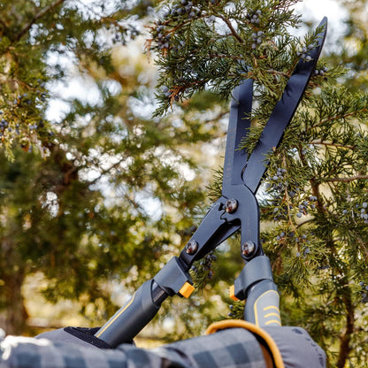 Woodland Tools Super Duty Hedge Shears, 23 Inch Manual Hedge Clippers with 10 Inch Gear-Assist Blades, Power Notch, and Non Stick Coating, Heavy Duty Trimmer for Thick Shrubs and Hedges