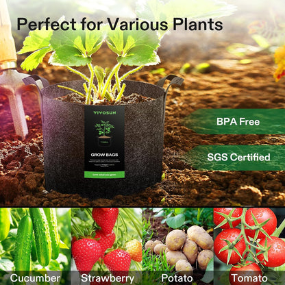 VIVOSUN 10-Pack 1 Gallon Grow Bags, Reinforced Planter Fabric Pots for Gardening Black