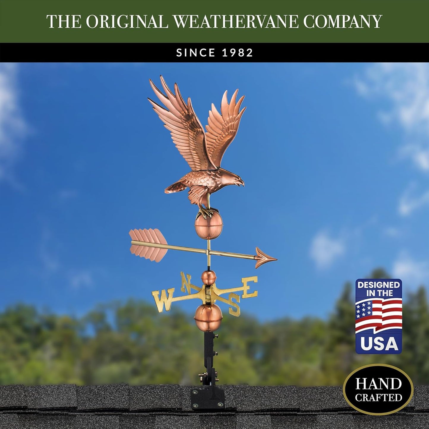 Good Directions Polished Copper Eagle Weathervane – Decorative Rooftop Accent for Barns, Homes, Sheds, and Cupolas – Durable & Handcrafted