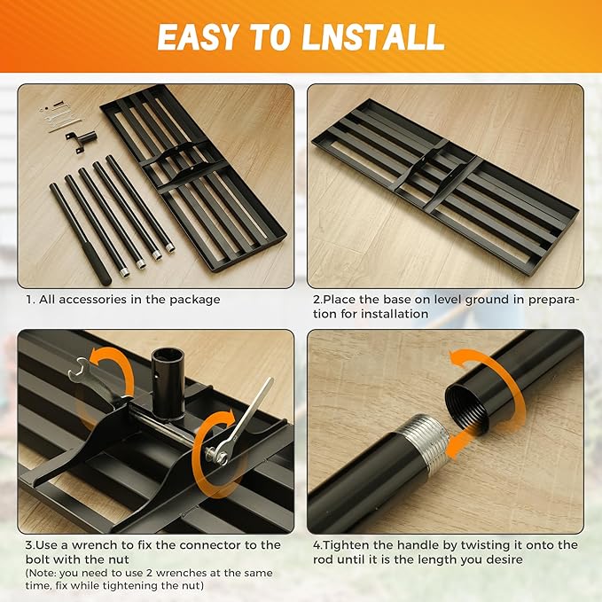 Lawn Leveling Rake 30''x10'' , Lawn Leveler Tool with 78'' Stainless Steel Handle Rakes, for Backyard, Garden, Golf Course, Farm, Pasture, Lawns Heavy Duty Landscape Rake