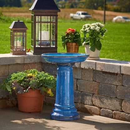 Smart Solar Aviatra Outdoor Ceramic Birdbath with Pedestal Stand and Glossy Finish, Elegant