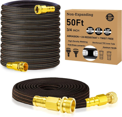 50FT Lightweight Flexible Garden Hose,Non-Slip,Solid Brass Fitting for Garden,Boats Washdown,RVs, Marine Lawn,Campers (OrangeBlack, 2X25 FT)