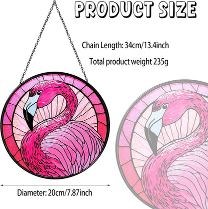 Flamingo Sun Catcher Stained Glass Bird Light Window Hanging Gifts for Women Wall Decor Handmade Flamingo SunCatcher Decoration for Garden Home Decor, 7.87inch