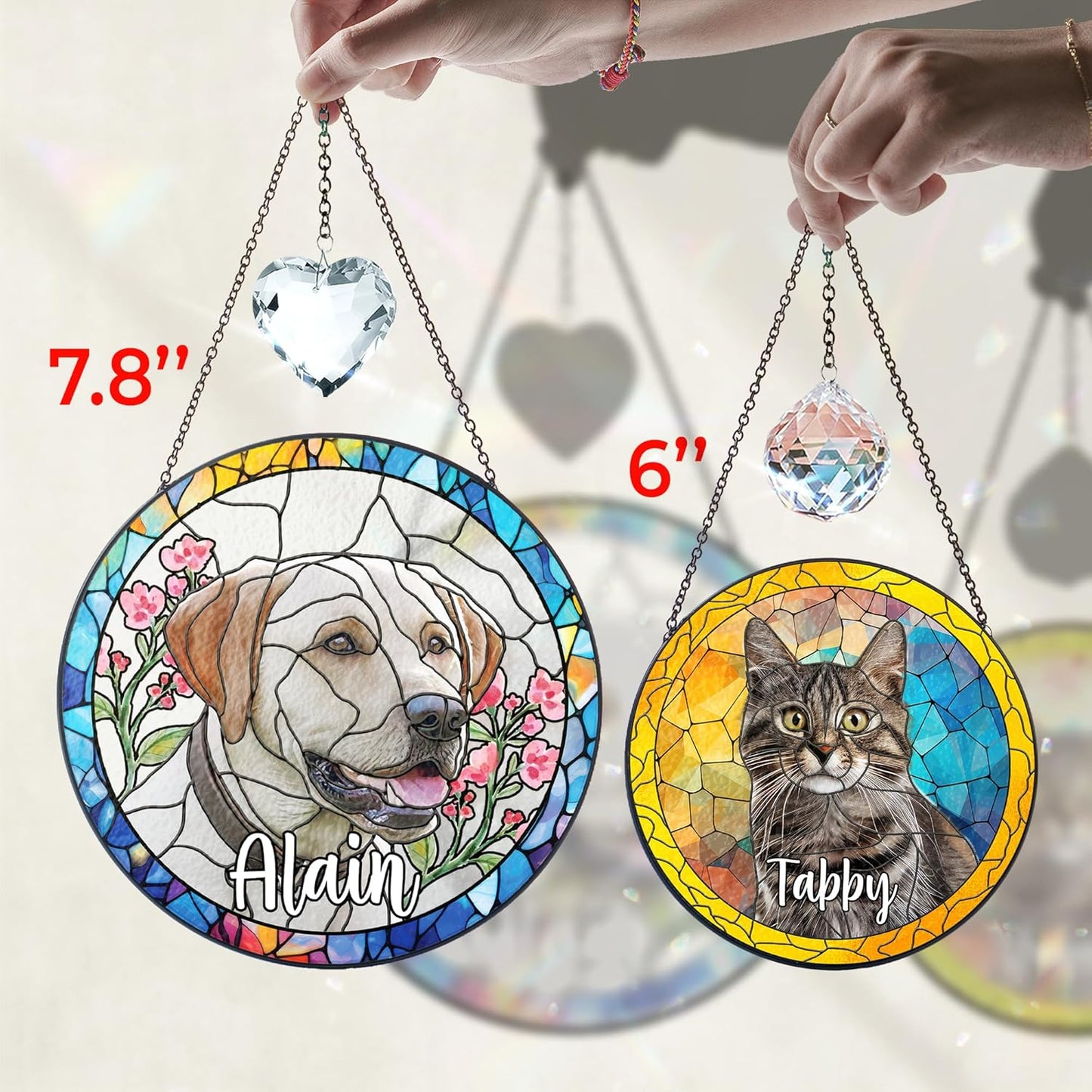 Personalized Pet Stained Glass Window Hanging, Dog Memorial Suncatcher Picture, Sympathy Gift for Loss of Pet, Cat Bereavement Keepsake Potrait Photo, Remembrance Gift for Dog Lovers