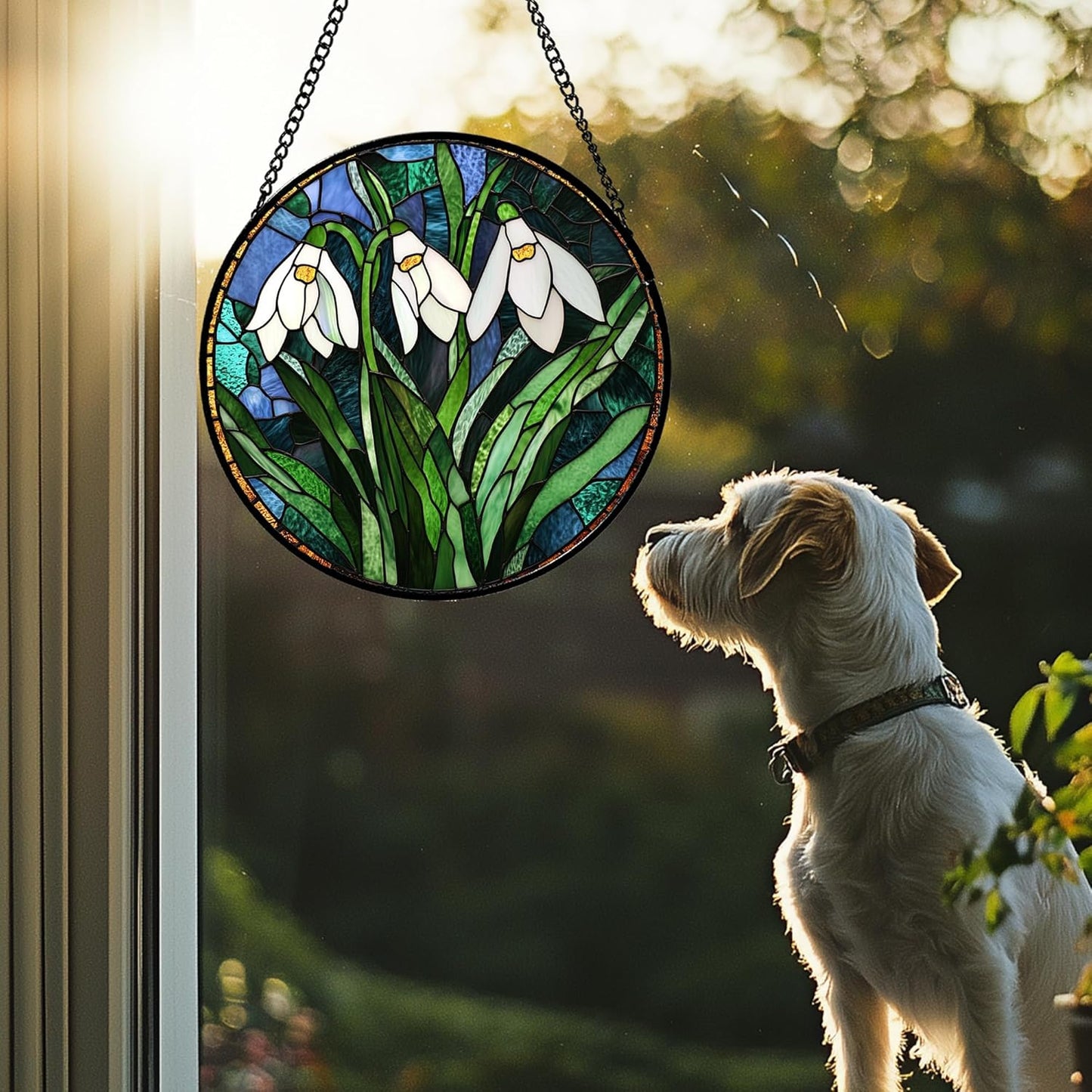 Stained Glass Window Hanging - Green Plants Birth Flowers Suncatcher for Doors Garden Patio Sun Catchers Decor Christmas Mother's Day Birthday Gifts for Women Men Mom Nana Friend 9.8 in