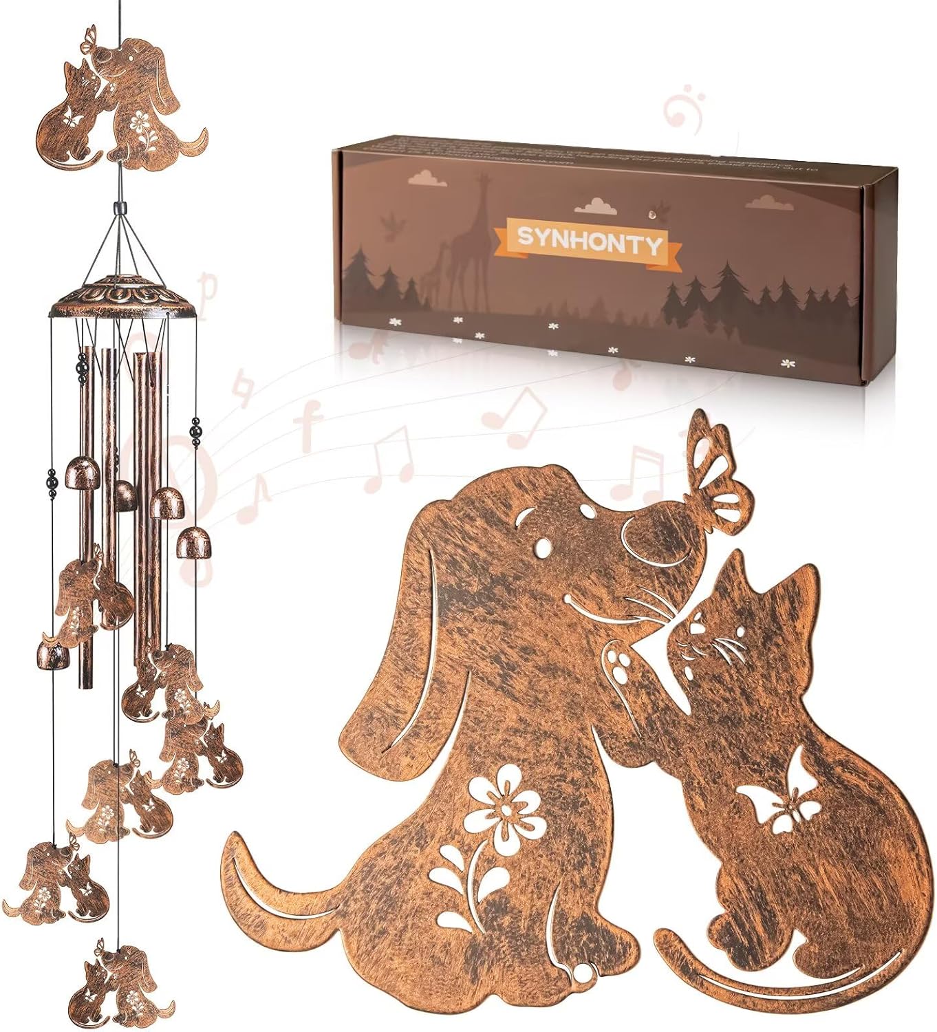 Cat Dog Wind Chimes for Outside,Gardening Gifts for cat Dog Lover，Women，Men，Mom，Birthday Party Decorations,Memorial Gifts,Wind Chimes Outdoors，Indoors,Room,Home,Wall,Garden,Patio,Yard Decor
