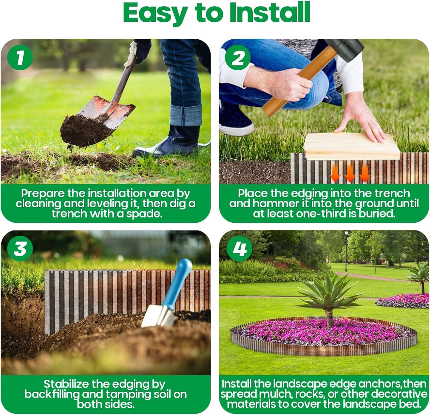 Corrugated Metal Garden Edging,Sturdy Tall Landscape Edging Borders with 6pcs Anchor Stakes, Perfect DIY for Flower Beds, Lawn and Pathway,Tree Surrounds,Paver Edges (Pre-Rusted 10"×20FT)
