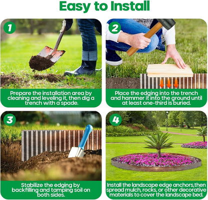 Corrugated Metal Garden Edging,Sturdy Tall Landscape Edging Borders with 6pcs Anchor Stakes, Perfect DIY for Flower Beds, Lawn and Pathway,Tree Surrounds,Paver Edges (Pre-Rusted 8"×20FT)